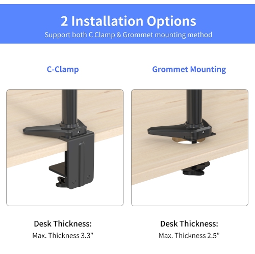 SHOPPINGALL Fully Adjustable Dual Monitor Standing Mount Extra Tall 31.5" Pole with 2 Arms for Two Displays up to 32" - SA-D285