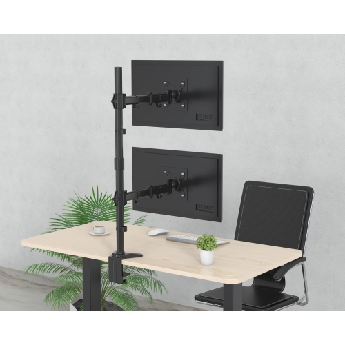 SHOPPINGALL Fully Adjustable Dual Monitor Standing Mount Extra Tall 31.5" Pole with 2 Arms for Two Displays up to 32" - SA-D285