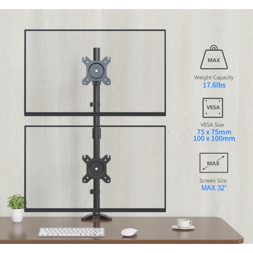 SHOPPINGALL Fully Adjustable Dual Monitor Standing Mount Extra Tall 31.5" Pole with 2 Arms for Two Displays up to 32" - SA-D285