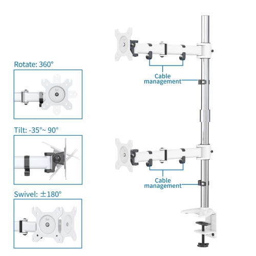 SHOPPINGALL Fully Adjustable Dual Monitor Standing Mount Extra Tall 31.5" Pole with 2 Arms for Two Displays up to 32" - SA-D285