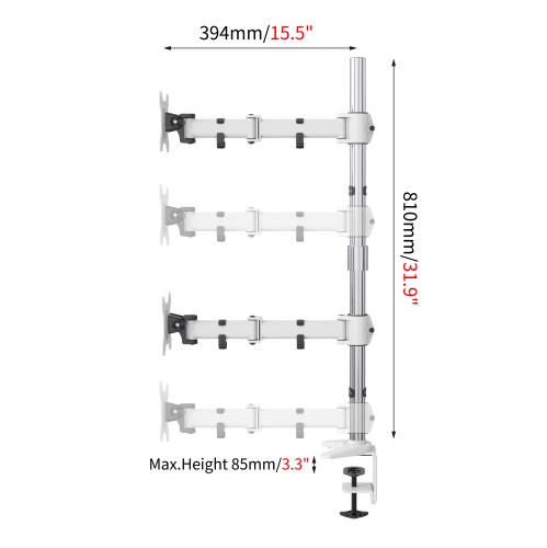 SHOPPINGALL Fully Adjustable Dual Monitor Standing Mount Extra Tall 31.5" Pole with 2 Arms for Two Displays up to 32" - SA-D285