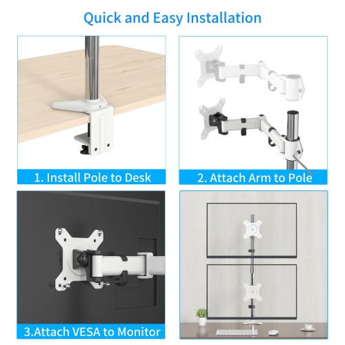 SHOPPINGALL Fully Adjustable Dual Monitor Standing Mount Extra Tall 31.5" Pole with 2 Arms for Two Displays up to 32" - SA-D285