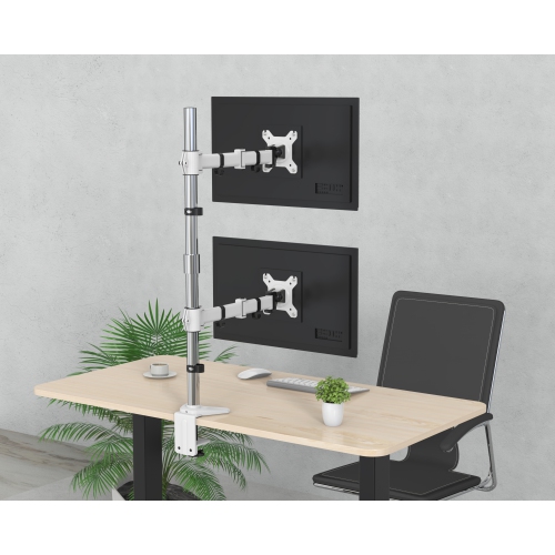 SHOPPINGALL Fully Adjustable Dual Monitor Standing Mount Extra Tall 31.5" Pole with 2 Arms for Two Displays up to 32" - SA-D285