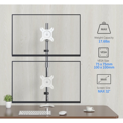 SHOPPINGALL Fully Adjustable Dual Monitor Standing Mount Extra Tall 31.5" Pole with 2 Arms for Two Displays up to 32" - SA-D285