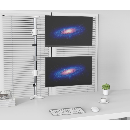 SHOPPINGALL Fully Adjustable Dual Monitor Standing Mount Extra Tall 31.5" Pole with 2 Arms for Two Displays up to 32" - SA-D285