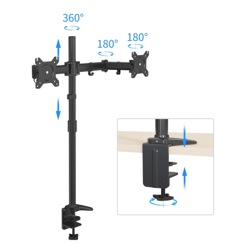 SHOPPINGALL Fully Adjustable Dual Monitor Standing Mount Extra Tall 31.5" Pole for Two Displays up to 32" - SA-D290