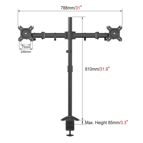 SHOPPINGALL Fully Adjustable Dual Monitor Standing Mount Extra Tall 31.5" Pole for Two Displays up to 32" - SA-D290