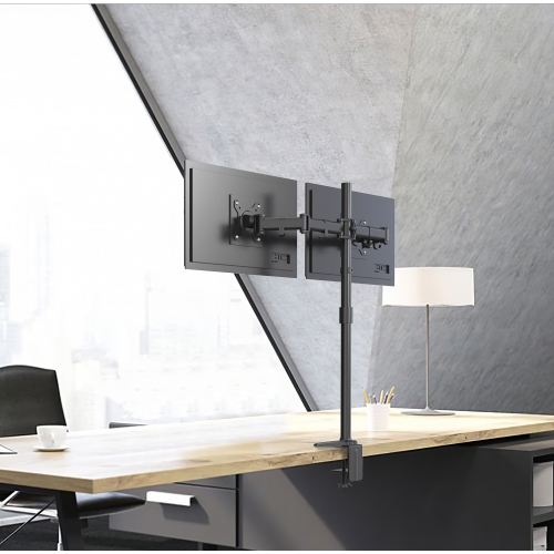 SHOPPINGALL Fully Adjustable Dual Monitor Standing Mount Extra Tall 31.5" Pole for Two Displays up to 32" - SA-D290