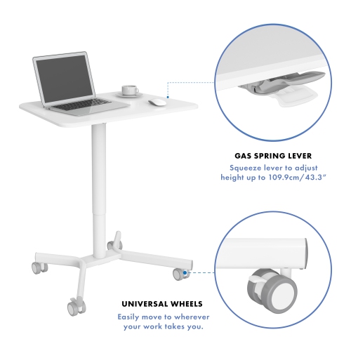 SHOPPINGALL Airlift Pneumatic Height Adjustable Sit-Stand Mobile Laptop Computer Desk Cart - SA-FDS107A