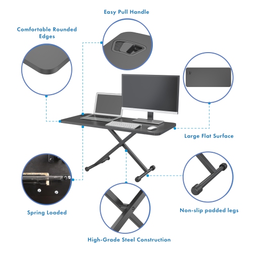SHOPPINGALL Height Adjustable Sit to Stand Workstation with 27.5" Compact Portable Tabletop - SA-LD16