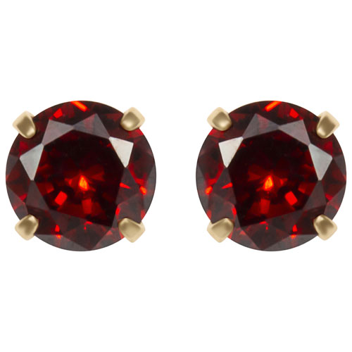 Birthstone Round Red Cubic Zirconia Stud Earring in 14K Yellow Gold