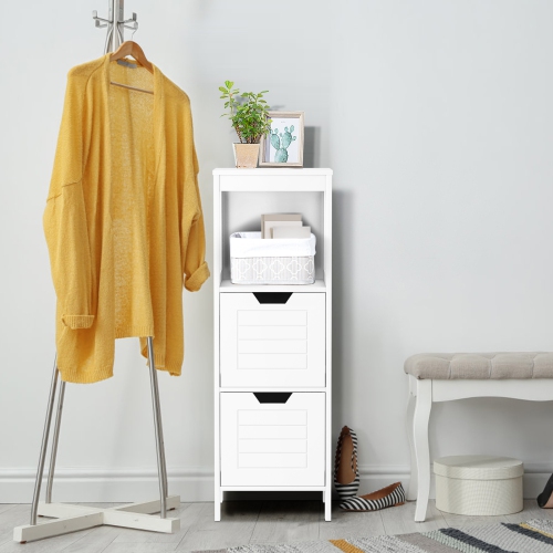 Topbuy Wooden Floor Cabinet Multifunctional Bathroom Storage Cabinet Side Organizer w/Drawer Brown/Gray/Black