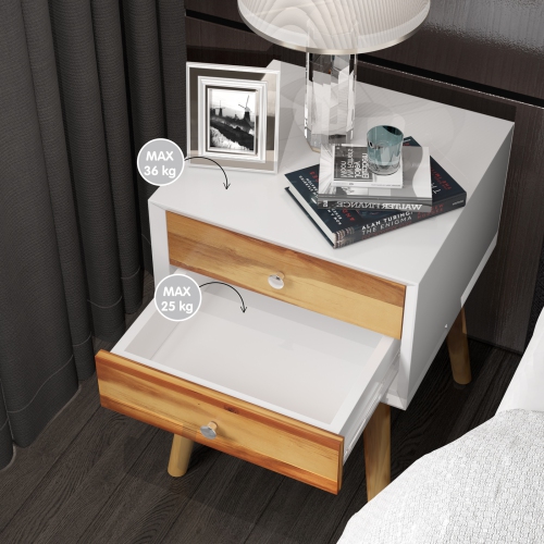 Table de chevet en bois avec 2 tiroirs de rangement Table d’appoint pour chambre et salon de TopBuy