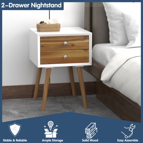 Table de chevet en bois avec 2 tiroirs de rangement Table d’appoint pour chambre et salon de TopBuy