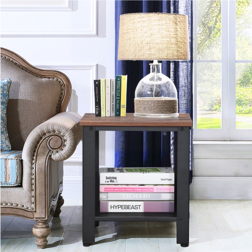 Topbuy Industrial Coffee End Table Bedside Nightstand with Shelf Black/Silver