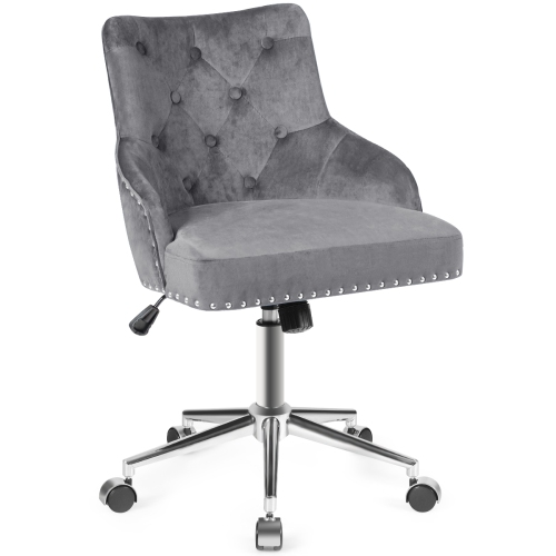 TOPBUY  Velvet Desk Chair Upholstered 360°Swivel Height Adjustable Rolling Office Chair for Office Bedroom Living Room