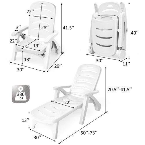Patiojoy 2 PCS Patio Chaise Lounge Chair 5-Position Folding Recliner for Beach Poolside Backyard White/Gray/Turquoise/Brown