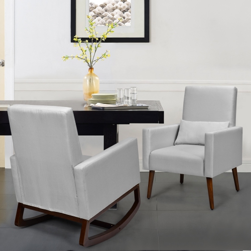 Topbuy Set of 2 Dual-use Upholstered Rocking Chair with Wood Leg & Pillow Relax Sofa Chair Beige/Dark Gray/Light Gray