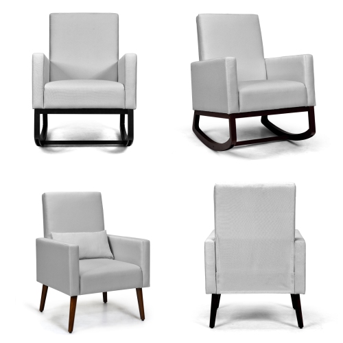 Topbuy Set of 2 Dual-use Upholstered Rocking Chair with Wood Leg & Pillow Relax Sofa Chair Beige/Dark Gray/Light Gray