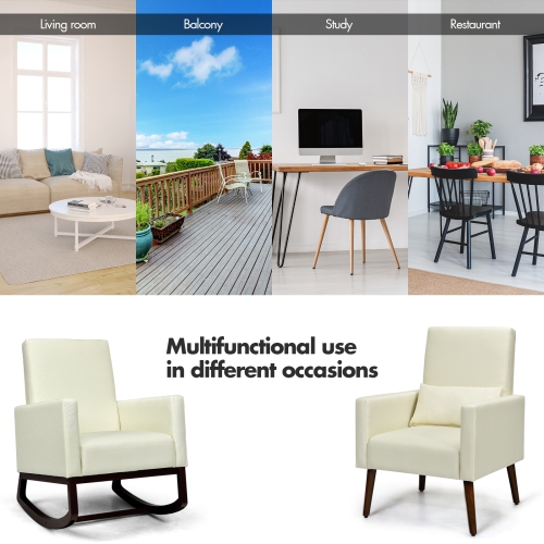 Topbuy 2-in-1 Upholstered Rocking Chair with Wood Leg & Pillow Relax Sofa Chair Light Grey/Beige/Dark Gray