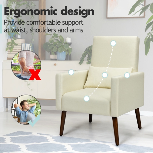 Topbuy 2-in-1 Upholstered Rocking Chair with Wood Leg & Pillow Relax Sofa Chair Light Grey/Beige/Dark Gray