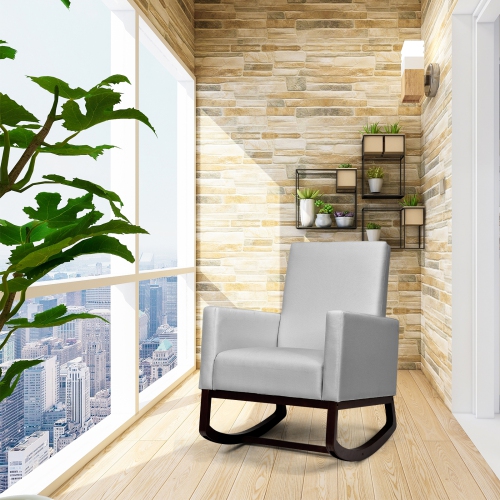 Topbuy 2-in-1 Upholstered Rocking Chair with Wood Leg & Pillow Relax Sofa Chair Light Grey/Beige/Dark Gray