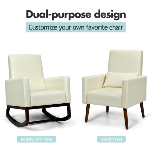 Topbuy Set of 2 Dual-use Upholstered Rocking Chair with Wood Leg & Pillow Relax Sofa Chair Beige/Dark Gray/Light Gray