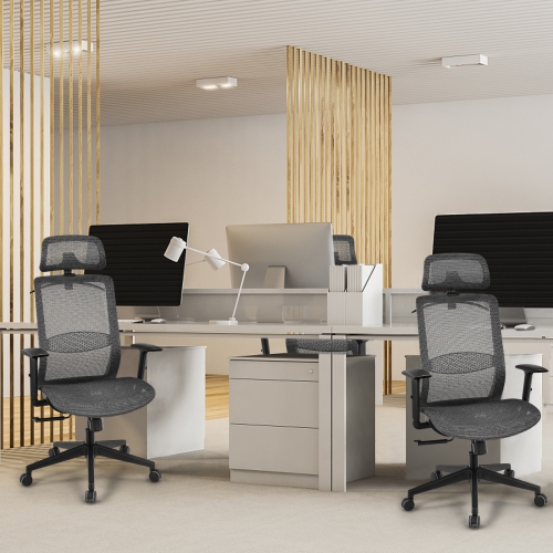 Topbuy High Back Mesh Office Chair Ergonomic Executive Chair Swivel Computer Task Chair w/ Headrest Black/ Grey