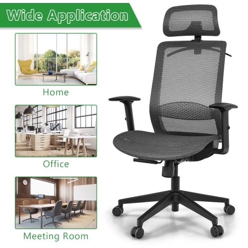 Topbuy High Back Mesh Office Chair Ergonomic Executive Chair Swivel Computer Task Chair w/ Headrest Black/ Grey