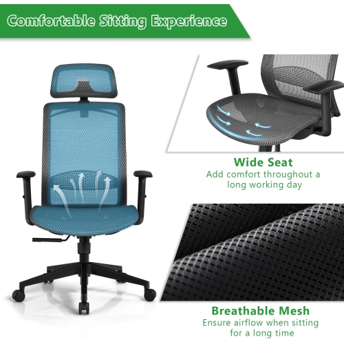 Topbuy High Back Mesh Office Chair Ergonomic Executive Chair Swivel Computer Task Chair w/ Headrest Black/ Grey