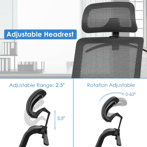 Topbuy High Back Mesh Office Chair Ergonomic Executive Chair Swivel Computer Task Chair w/ Headrest Black/ Grey