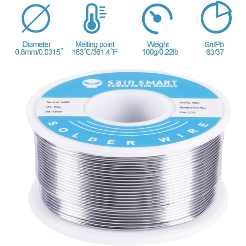 SainSmart 0.8mm Solder Wire 63/37 Tin/Lead Sn63Pb37 with Flux Rosin Core for Electrical Soldering
