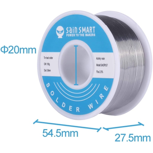 SainSmart 0.8mm Solder Wire 63/37 Tin/Lead Sn63Pb37 with Flux Rosin Core for Electrical Soldering