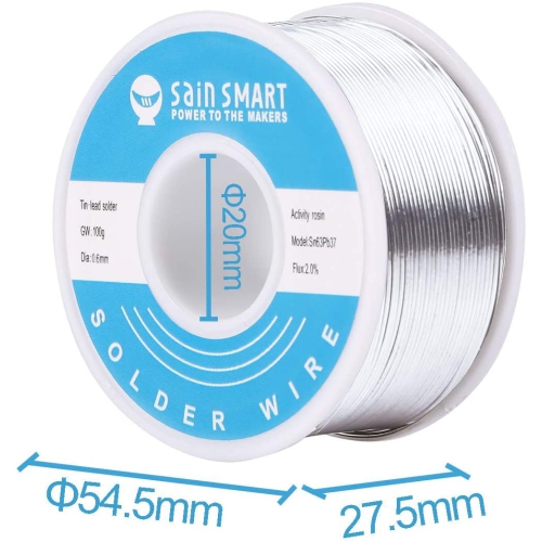 SainSmart 0.6mm Solder Wire 63/37 Tin/Lead Sn63Pb37 with Flux Rosin Core for Electrical Soldering