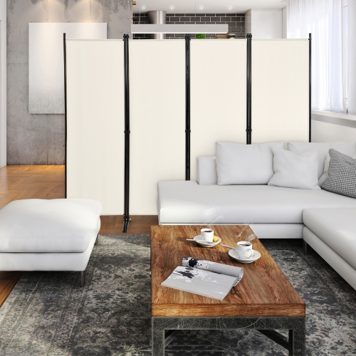 Topbuy 5.6Ft Tall Folding Room Divider Freestanding 4-Panel Privacy Screen w/Iron Frame Black/Coffee/White