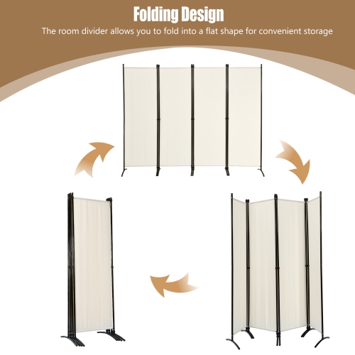 Topbuy 5.6Ft Tall Folding Room Divider Freestanding 4-Panel Privacy Screen w/Iron Frame Black/Coffee/White