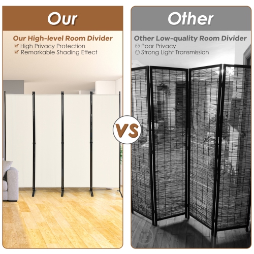Topbuy 5.6Ft Tall Folding Room Divider Freestanding 4-Panel Privacy Screen w/Iron Frame Black/Coffee/White