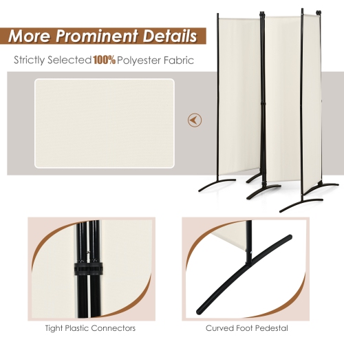 Topbuy 5.6Ft Tall Folding Room Divider Freestanding 4-Panel Privacy Screen w/Iron Frame Black/Coffee/White
