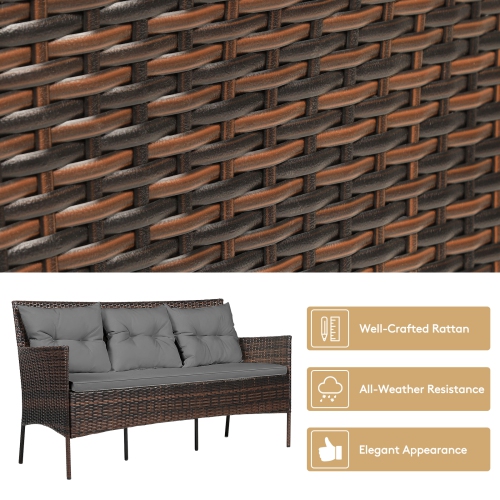 Patiojoy 3 PCS Patio Furniture Set Outdoor All Weather Wicker Conversation Set w/Cushioned Ottoman & Side Table