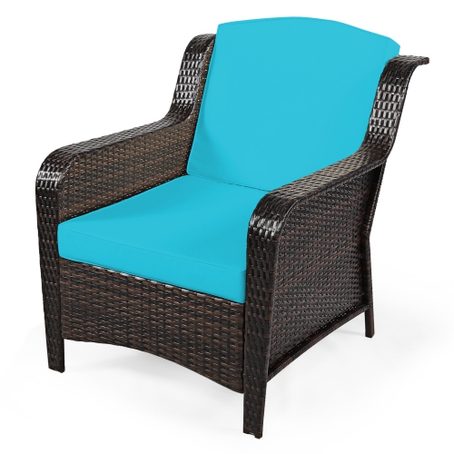 Patiojoy 5 PCS Patio Rattan Sectional Sofa Set Outdoor Furniture Conversation Set Cushioned Loveseat Sofa Ottoman