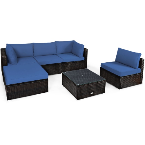 Patiojoy 6PCS Patio Rattan Furniture Set Outdoor Sectional Sofa Set w ...