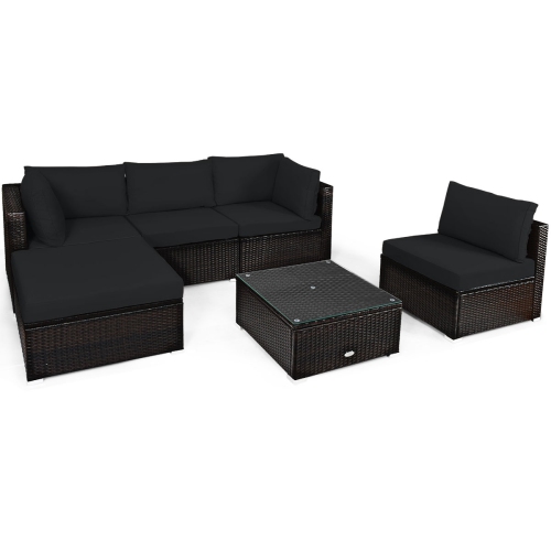Patiojoy 6PCS Patio Rattan Furniture Set Outdoor Sectional Sofa Set w