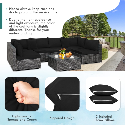 Patiojoy 7 Pcs Outdoor Patio Furniture Set All-Weather PE Rattan Sofa Set w/Coffee Table & Cushions