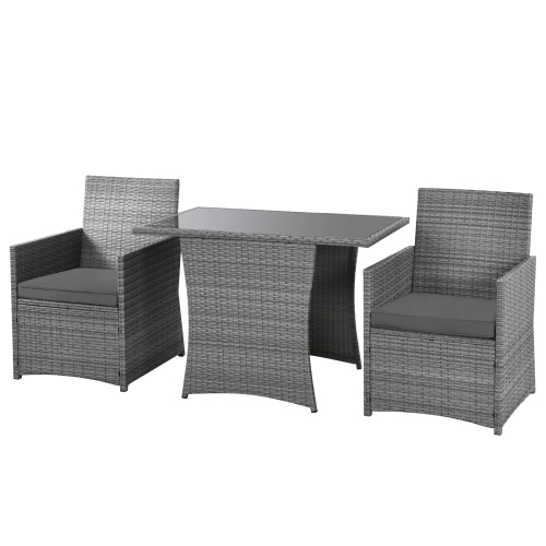 Patiojoy 3PCS Patio Rattan Furniture Set Outdoor Wicker Table & Chair Set w/Cushions White/Red/Gray/Turquoise/Navy