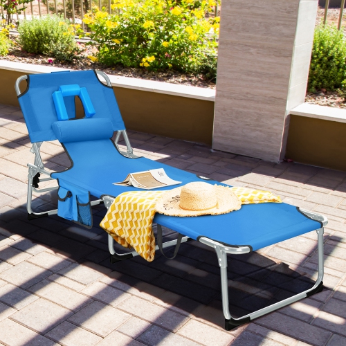 Patiojoy Beach Lounge Chair Reclining Chair with 5 Adjustable Positions Detachable Pillow &Hand Ropes Blue/Black/Gray/Turquoise