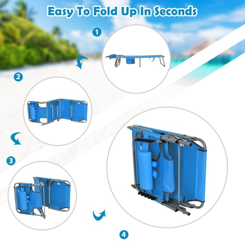 Patiojoy Beach Lounge Chair Reclining Chair with 5 Adjustable Positions Detachable Pillow &Hand Ropes Blue/Black/Gray/Turquoise