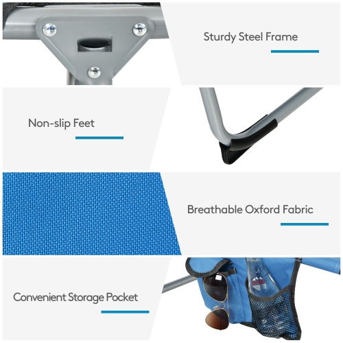 Patiojoy Beach Lounge Chair Reclining Chair with 5 Adjustable Positions Detachable Pillow &Hand Ropes Blue/Black/Gray/Turquoise