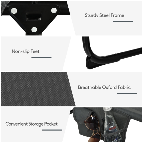 Patiojoy Beach Lounge Chair Reclining Chair with 5 Adjustable Positions Detachable Pillow &Hand Ropes Blue/Black/Gray/Turquoise