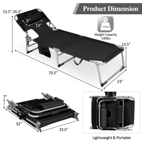 Patiojoy Beach Lounge Chair Reclining Chair with 5 Adjustable Positions Detachable Pillow &Hand Ropes Blue/Black/Gray/Turquoise