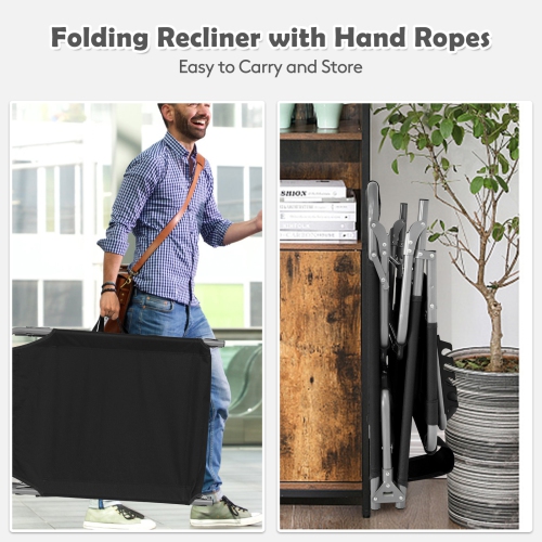 Patiojoy Beach Lounge Chair Reclining Chair with 5 Adjustable Positions Detachable Pillow &Hand Ropes Blue/Black/Gray/Turquoise